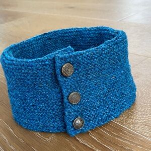Wool Tweed Blue Knit Neck Warmer with Button Accents - Hand Knit